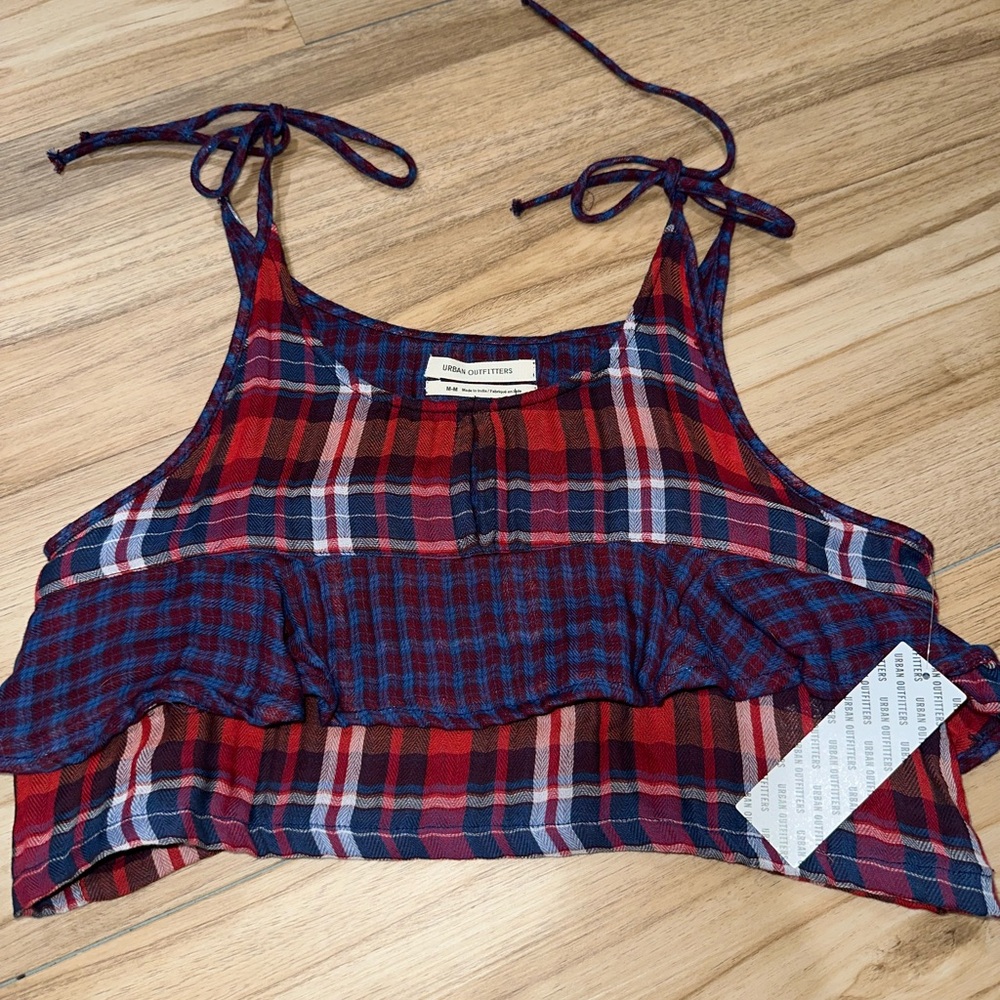 NWT Urban Outfitters Jo plaid crop top with tie straps. M Top